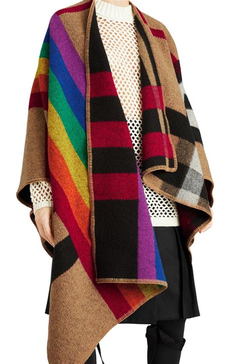 burberry rainbow stripe cape|short wool cape burberry.